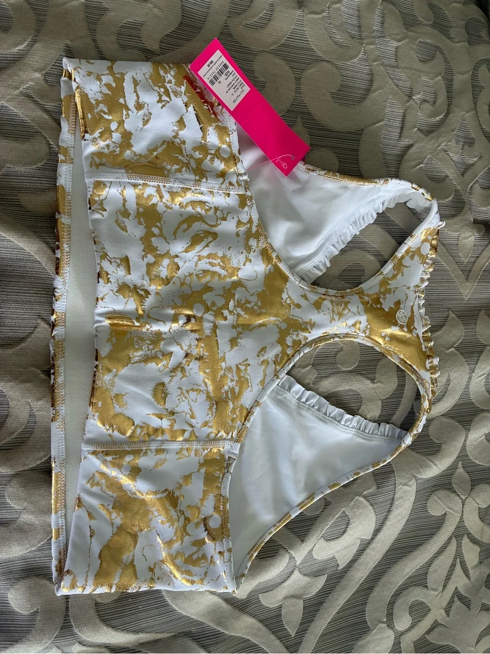 NWT Lilly Pulitzer White and Gold Marble Racerback Sports Bra XL - Picture 3 of 3